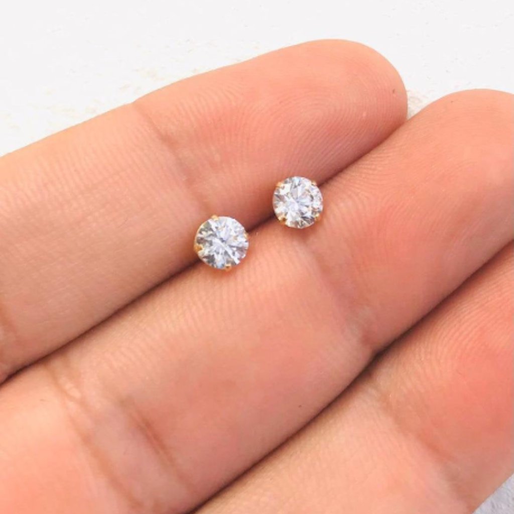 5mm Stud Earrings Cubic Zirconia 14k Solid Gold